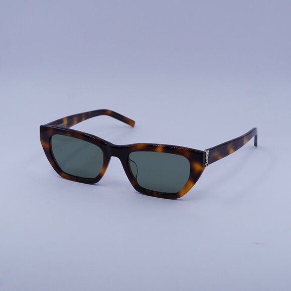 Saint Laurent SL M127/F 003 Sunglasses Shiny Havana Cat Eye Frame, Green Lenses - Picture 1 of 10
